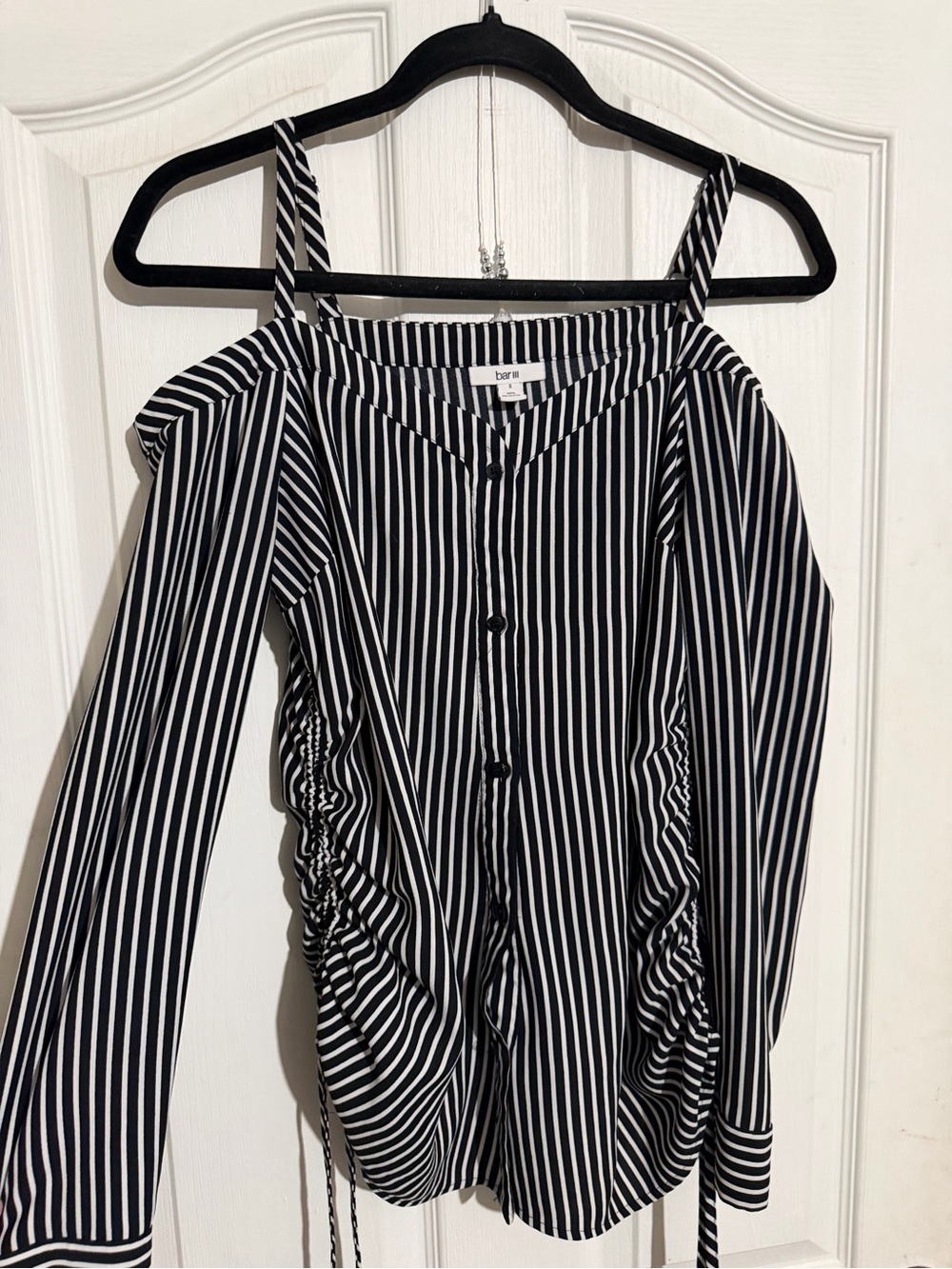 Bar III Black and White Striped Cold-Shoulder Blouse